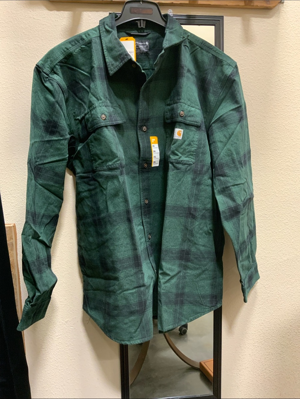 Carhartt Loose Fit Dark Green Plaid Flannel Work Shirt